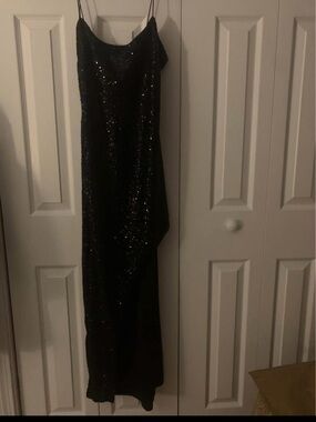 Black Sequin Slip Dress with Spaghetti Straps